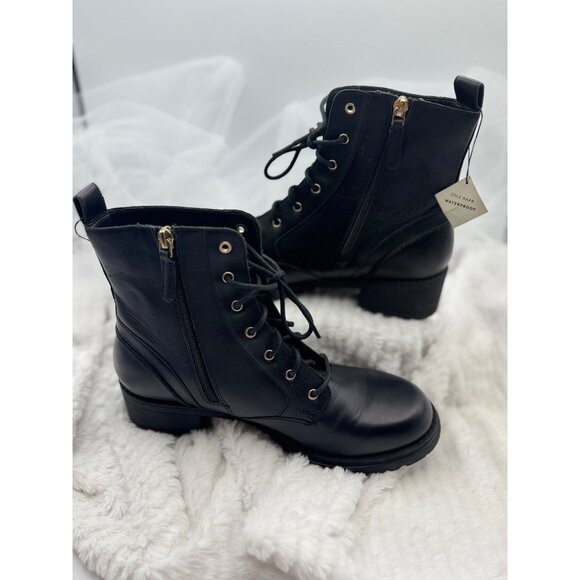 Cole Haan Camea Leather Combat Boots Black Side Zipper & Lace-Up Size 9B - Picture 15 of 15